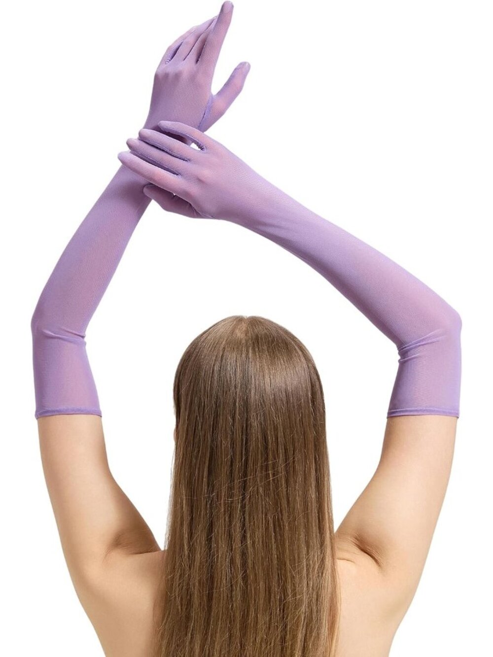 Women's Light Purple Elbow Stretchy Long Halloween Sheer Mesh Tulle Opera Gloves
